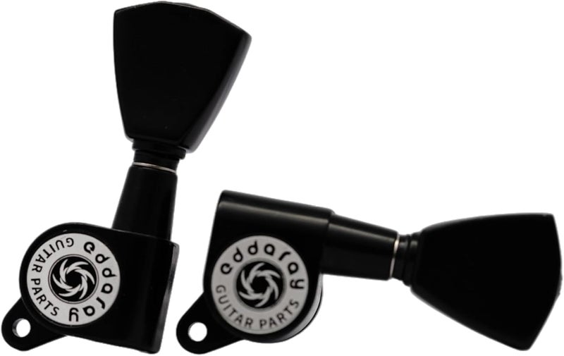 Eddaray Store Guitar Machine Heads (3R + 3L) - 1:15 Gear Ratio Sealed Tuning Key Pegs String Tuners Set with Tulip Shaped Knob Replacement (E-1004, Black) - Image 4